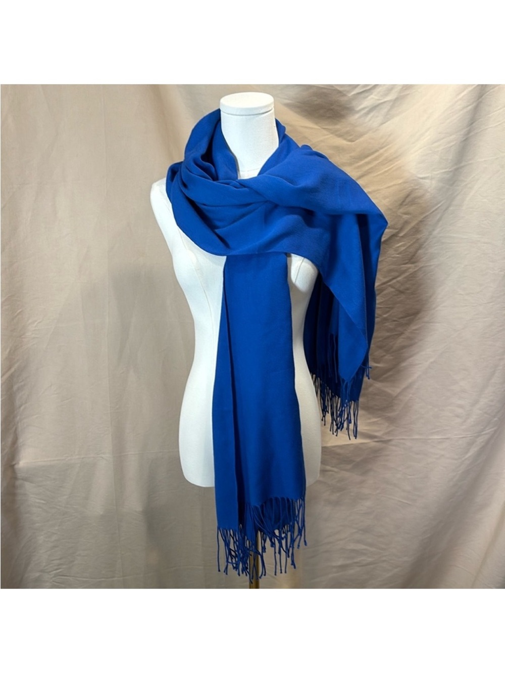 Classic Cobalt Blue Fringe Wrap Scarf for Women